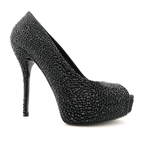 GUCCI Black Crystal Encrusted Open Toe Pumps 36.5 - Picture 2 of 10